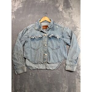 BBJ Los Angeles Cropped Denim Jacket Blue Light Wash Distressed JK25651Z Small